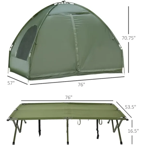 Outsunny 2 Person Foldable Camping Cot with Tent, Bedspread and Thick Air Mattress, 4-in-1 Elevated Camping Bed Tent - Image 5