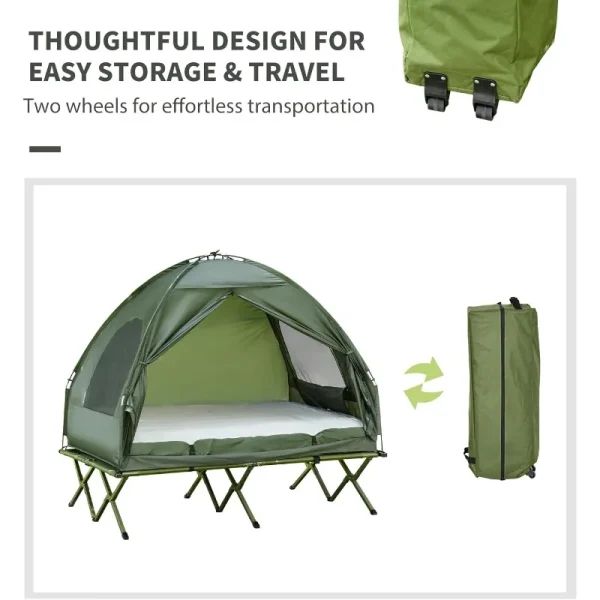 Outsunny 2 Person Foldable Camping Cot with Tent, Bedspread and Thick Air Mattress, 4-in-1 Elevated Camping Bed Tent - Image 4