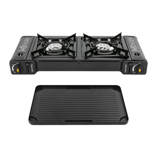 Double Burner Butane Stove Camping Stove Kit with Grill Plate and Carrying Case Portable Auto Ignition Camping Burner LPG - Image 2