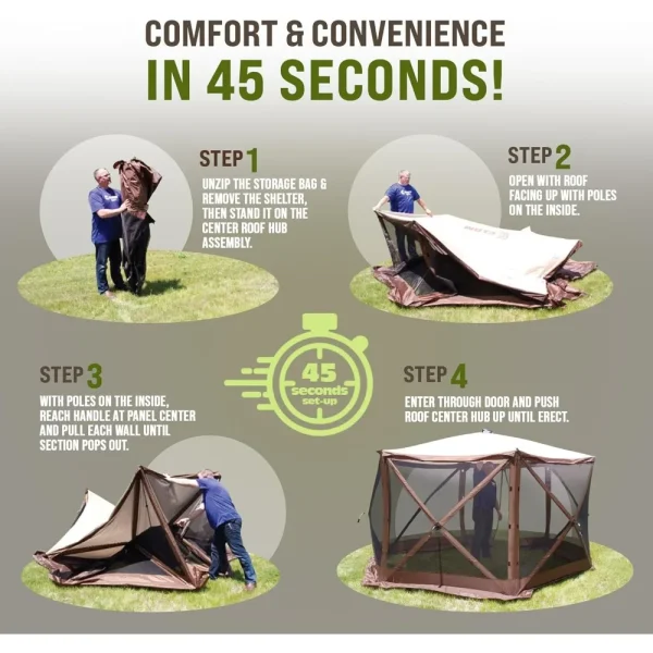 Pop Up Screen Tent, Outdoor Camping Gazebo Canopy, Pavilion, 12.5', Gray - Heavy-Duty Portable Screened Shelter with Netting - Image 6