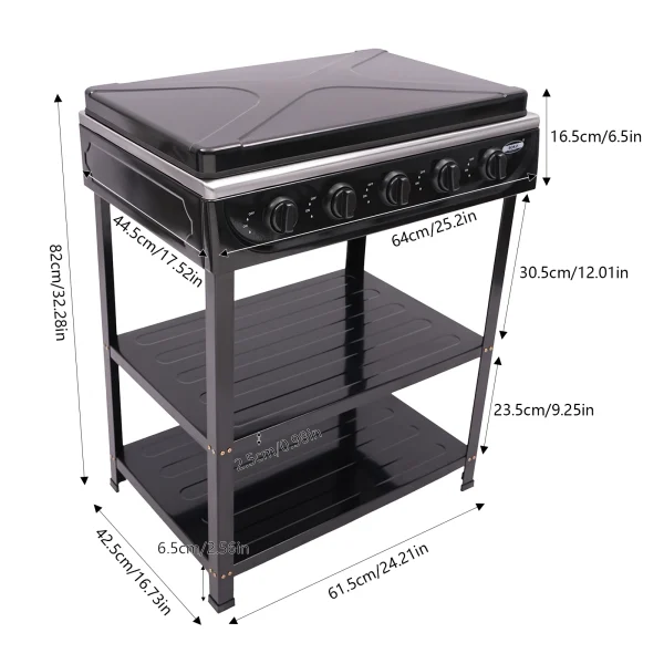 4/5 Burners Independent Control Natural Gas Stove Removable Propane Gas Stove with Cover for Outdoor Camping RV Travel - Image 7
