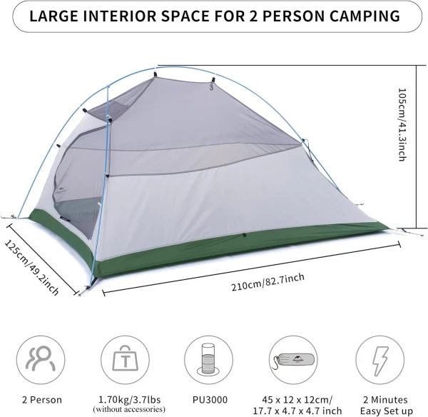 Naturehike Cloud Up 2 Person Camping Tent Waterproof Easy Build Ultralight Beach Tent Outdoor Hiking Backpacking Shelter Tents - Image 5