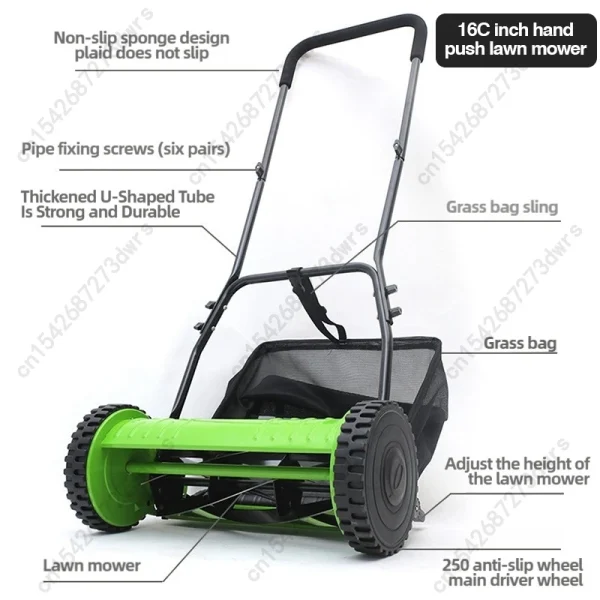 16-inch Multi-purpose Lawn Mower For Garden Villas, Compact And Lightweight Hand-push Lawn Mower For Small Lawns And Gardens - Image 3