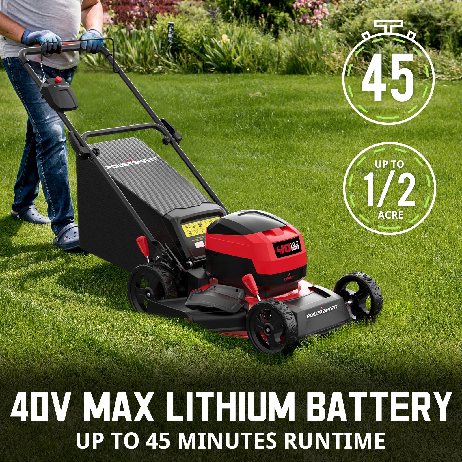 PowerSmart 40V 17" Cordless Lawn Mower, 3-in-1 Brushless Push Lawn Mower with 4.0Ah Battery & Charger - Image 2