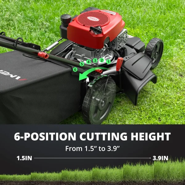 21" Gas Push Lawn Mower, Rugged Steel Deck, 3-in-1 Versatile Mower, 144cc OHV Engine, 6-Level Height Adjustment, Large Grass Col - Image 3