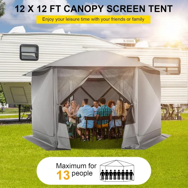 Pop Up Gazebo Screen Tent Screen House for Camping, 12x12 Screen Room with Mosquito Netting, Hub Tent Instant Screened - Image 5