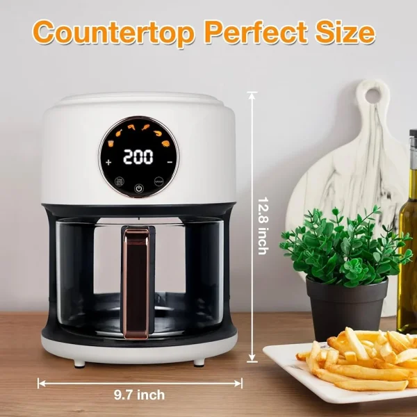 360° Viewable Glass Air Fryer 4.7Qt 1200W Digital Display 6-in-1 Cooking Functions Adjustable Temp Dishwasher Safe Perfect Meals - Image 6