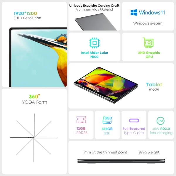 CHUWI MiniBook X Intel N150 10.51 Inch 2-in-1 Tablet Laptop 12GB LPDDR5 512G SSD Windows 11 Laptops Mini Notebook 2K FHD WiFii 6 - Image 2