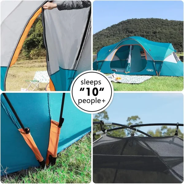 UNP Camping Tent 10-Person-Family Tents, Parties, Music Festival Tent, Big, Easy Up, 5 Large Mesh Windows, Double Layer, 2 Room, - Image 4