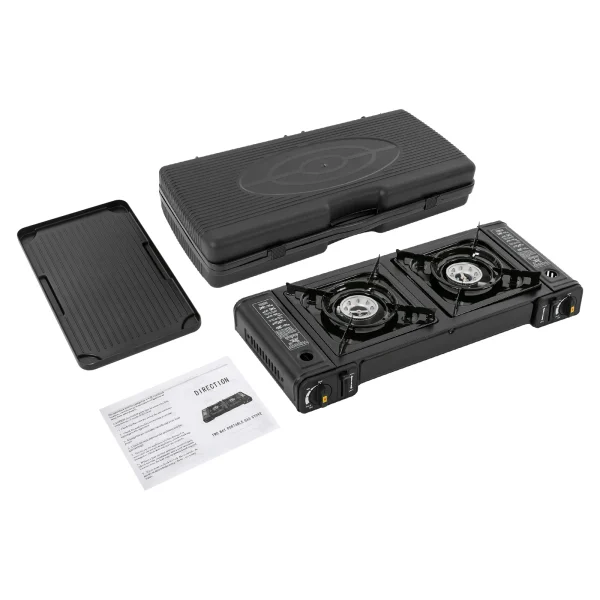 Double Burner Butane Stove Camping Stove Kit with Grill Plate and Carrying Case Portable Auto Ignition Camping Burner LPG - Image 5