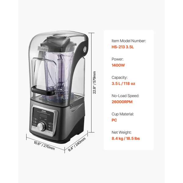 Succebuy 1400W Blender for Smoothies Multi-Functional Food Processing Blender&Noise Cover for Kitchen - Image 7