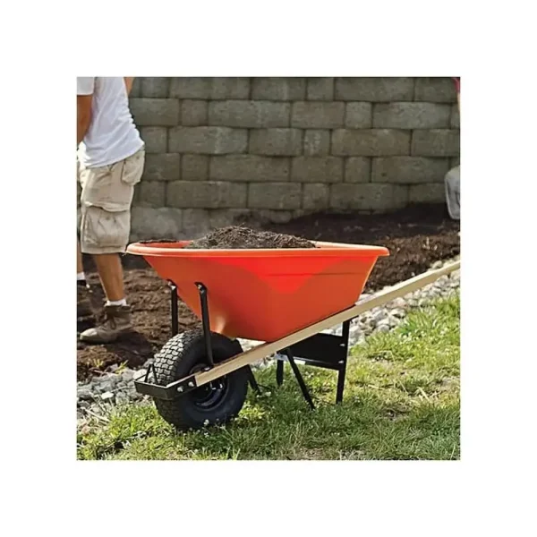 6-Cubic-Foot Durable Wheelbarrow with Wooden Handles and Pneumatic Tire Smooth Operation - Image 6