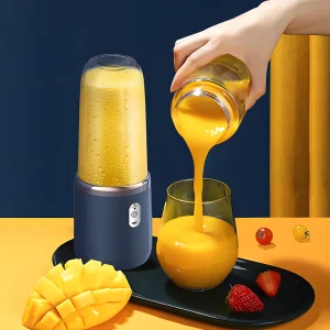 C003-Blue 2-in-1 Outdoor Portable Blender and Juicer - USB Charging, Includes 6 Blades and Double Cups, Suitable for Smoothies,