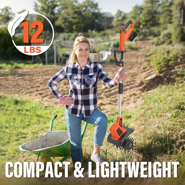 20V Cordless Tiller Cultivator, 9-Inch Electric Garden Tiller with 48 Steel Tines, 360RPM Battery Powered Rototiller for Gardeni - Image 4
