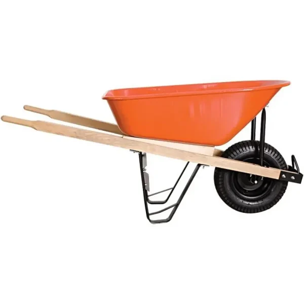 6-Cubic-Foot Durable Wheelbarrow with Wooden Handles and Pneumatic Tire Smooth Operation - Image 2