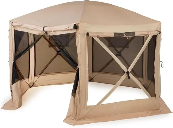 Pop Up Screen Tent, Outdoor Camping Gazebo Canopy, Pavilion, 12.5', Gray - Heavy-Duty Portable Screened Shelter with Netting - Image 7