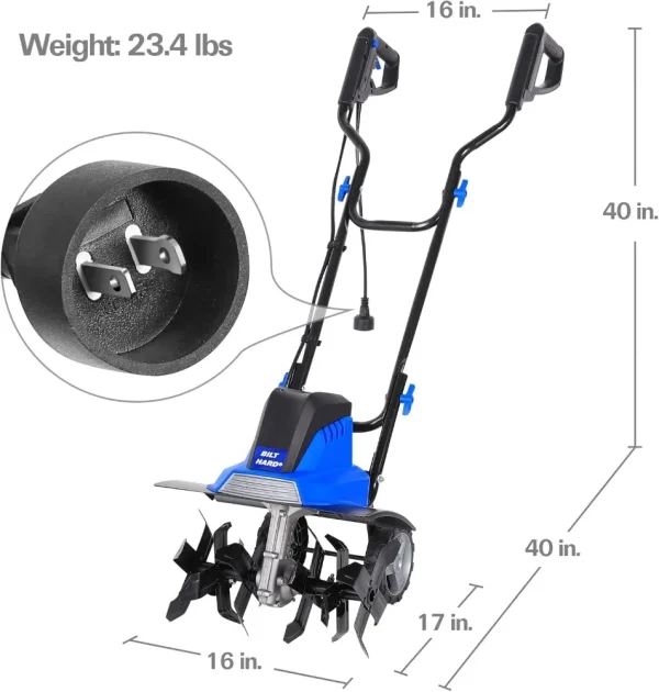 Tiller Cultivator 16 inch, 13.5 Amp 6 Steel Tines Tillers for Gardening Foldable, Electric Garden Rototiller with Adjustable - Image 3