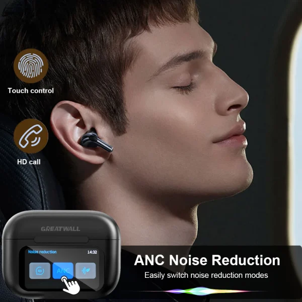 Original GREATWALL Wireless Bluetooth Earphones ANC Noise Reduction Earbuds HD Mic Call Gamer Earbuds LED Touch Screen Control - Image 4