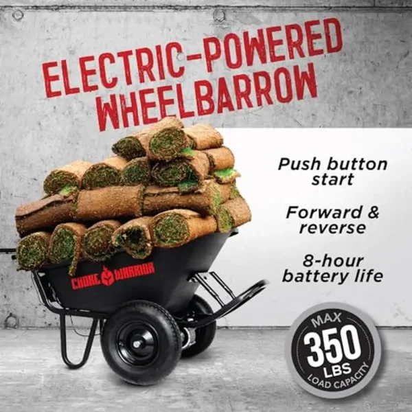Electric Wheelbarrow Utility Cart 350 lbs Capacity 6 cu ft Poly Tray Battery Powered Steel Frame Durable Maneuverable Heavy Duty - Image 2