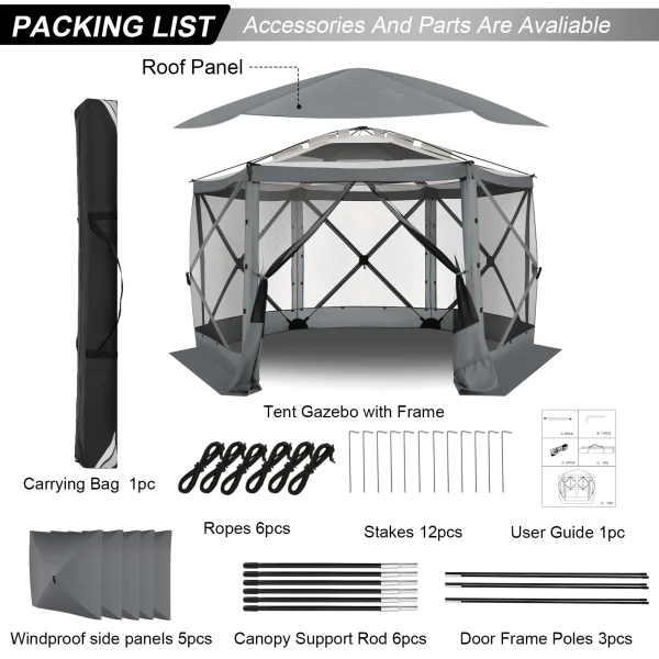 Pop up Gazebo Screen Tent Screen House for Camping,12x12FT Screen Room with Removable Roof,Outdoor Screened Gazebo  Hub Tent - Image 4