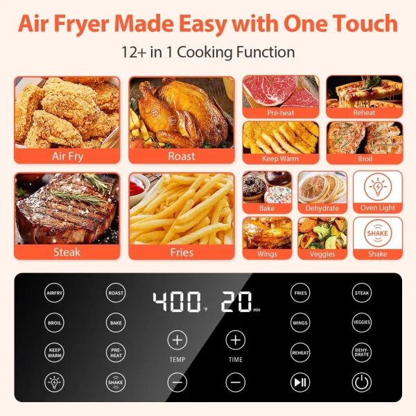 5.8QT Large Air Fryer, 12-in-1 Digital Airfryer with Clear Window, 40+ Recipes, Flavor-Lock Tech, Shake Reminder, Compact, Quiet - Image 4