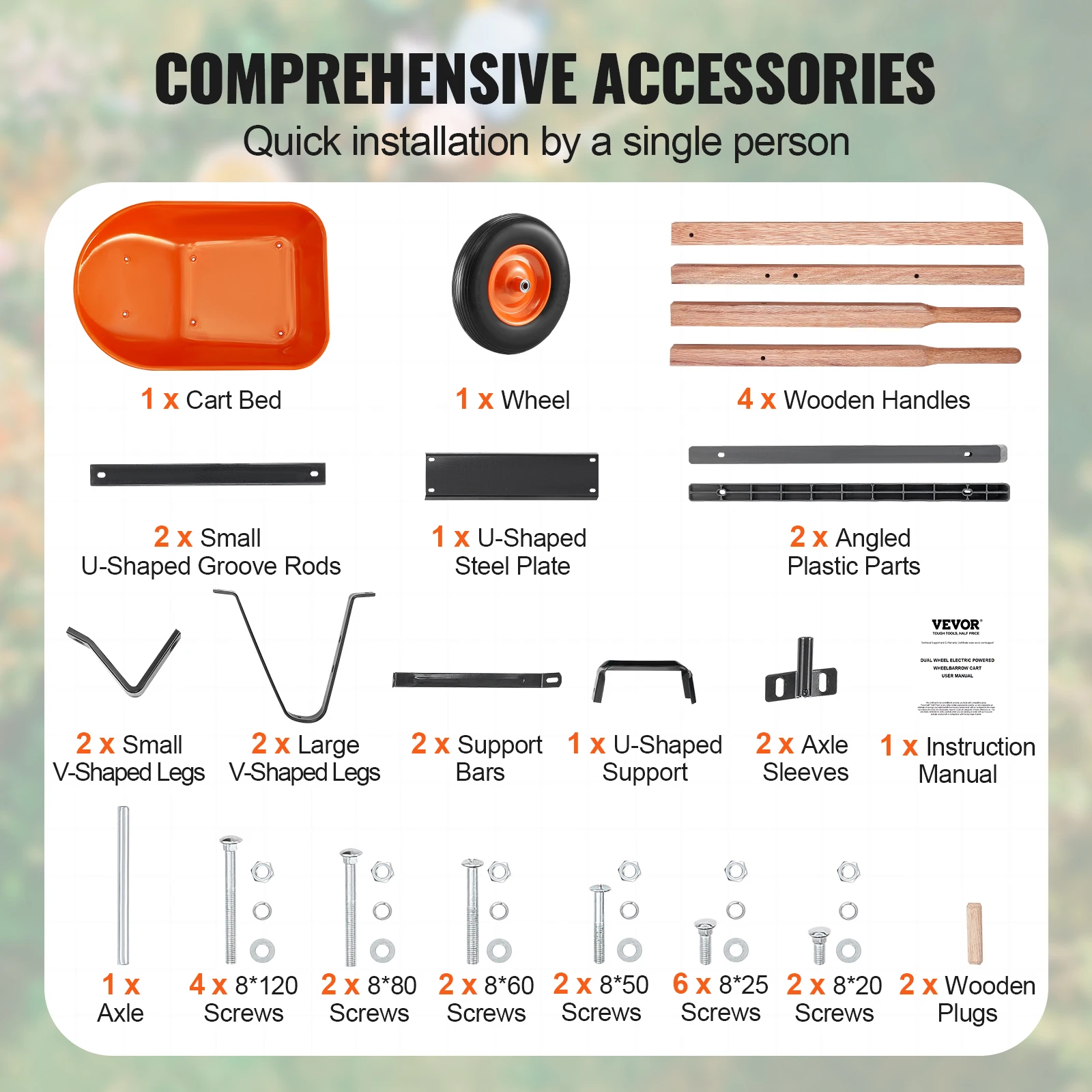 VEVOR Wheelbarrow Cart 330 lbs Capacity One Wheel Garden Dump Cart Wheel Barrow with Handle & 16" Wide Track Wheels for Farm - Image 5