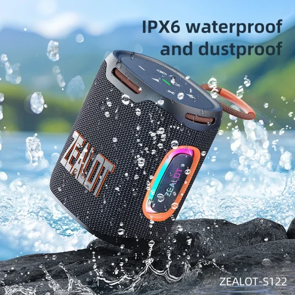Zealot-S122 Bluetooth Speaker BT5.3 Wireless IPX6 Waterproof Shower Speaker,25W HiFi Stereo Sound,TWS Pairing,20H Music Playtime - Image 6