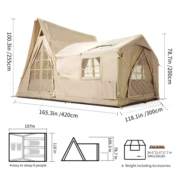 Inflatable Tents for Camping, 8 Person Tent with TPU Skylight, Mesh Windows & Pump, Easy Setup 4 Season Glamping Tent - Image 2