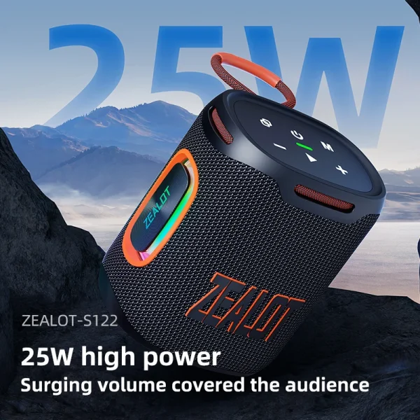 Zealot-S122 Bluetooth Speaker BT5.3 Wireless IPX6 Waterproof Shower Speaker,25W HiFi Stereo Sound,TWS Pairing,20H Music Playtime - Image 2