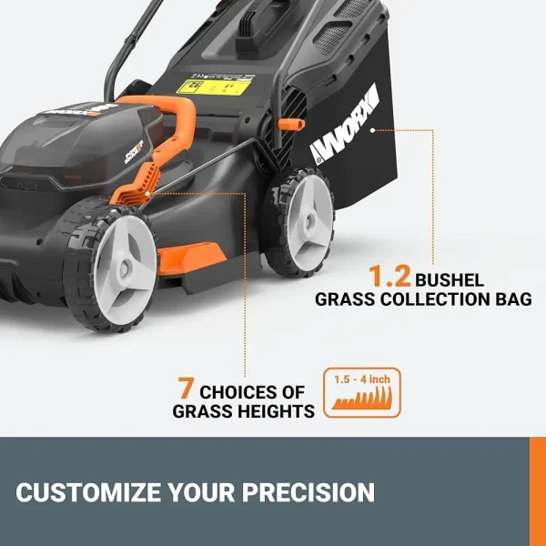 40V 17 Inch Cordless Lawn Mower Lightweight Compact Quiet Push Mower 2-in-1 Bagging Mulching 7 Position Height Adjustments - Image 6