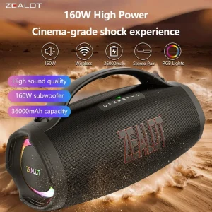 ZEALOT S98 160W Wireless Speakers, DSP Technology, RGB Light Wireless Hifi Sound quality, 36000mAh Battery, 60 Hours Playtime.