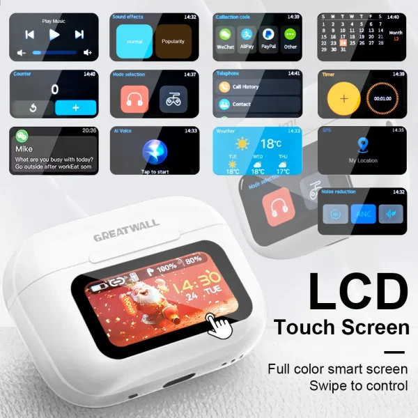 Original GREATWALL Wireless Bluetooth Earphones ANC Noise Reduction Earbuds HD Mic Call Gamer Earbuds LED Touch Screen Control - Image 3