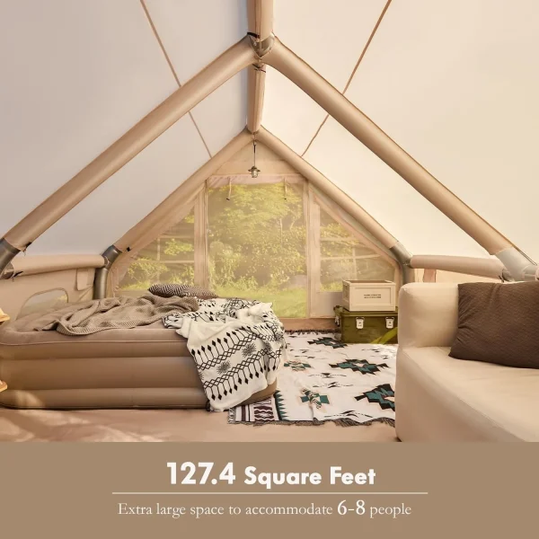 Inflatable Camping Tents 8-10 Person ,129 Square Large Inflatable Camping Tent with Stove Jack,Blow up Tent With Mesh Windows - Image 3