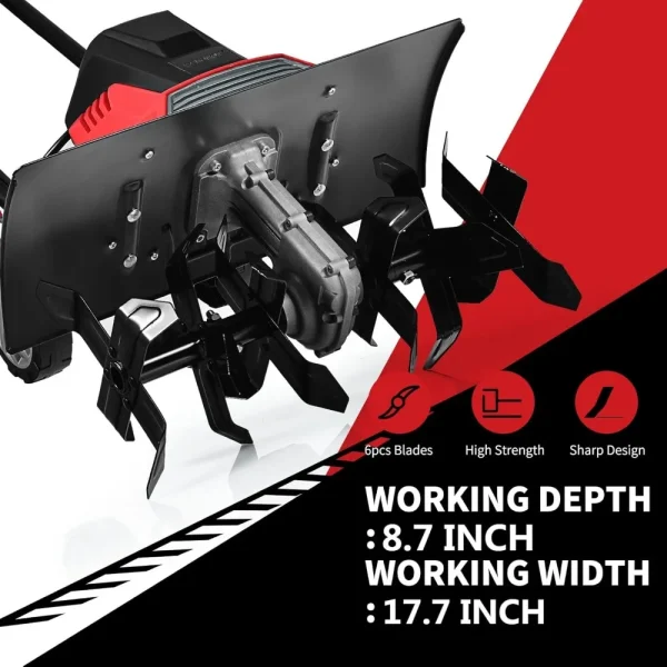 13.5 Amp Electric Tiller, Corded Rototiller Tool w/ Foldable Handle & 6 Tines, 17.7-Inch Tilling Width, Lightweight Garden - Image 2