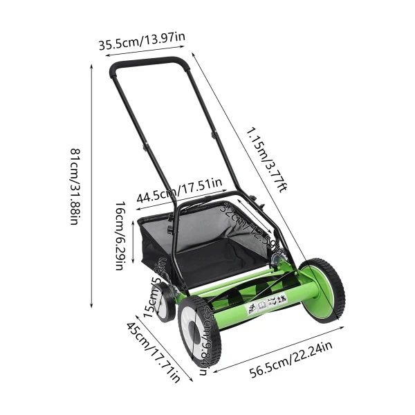 CNCEST Push Lawn Sweeper,5-Blade Cordless Manual Reel Lawn Mower Lawn Sweeper with Adjustable Cutting Grass Height(16-Inch) - Image 6