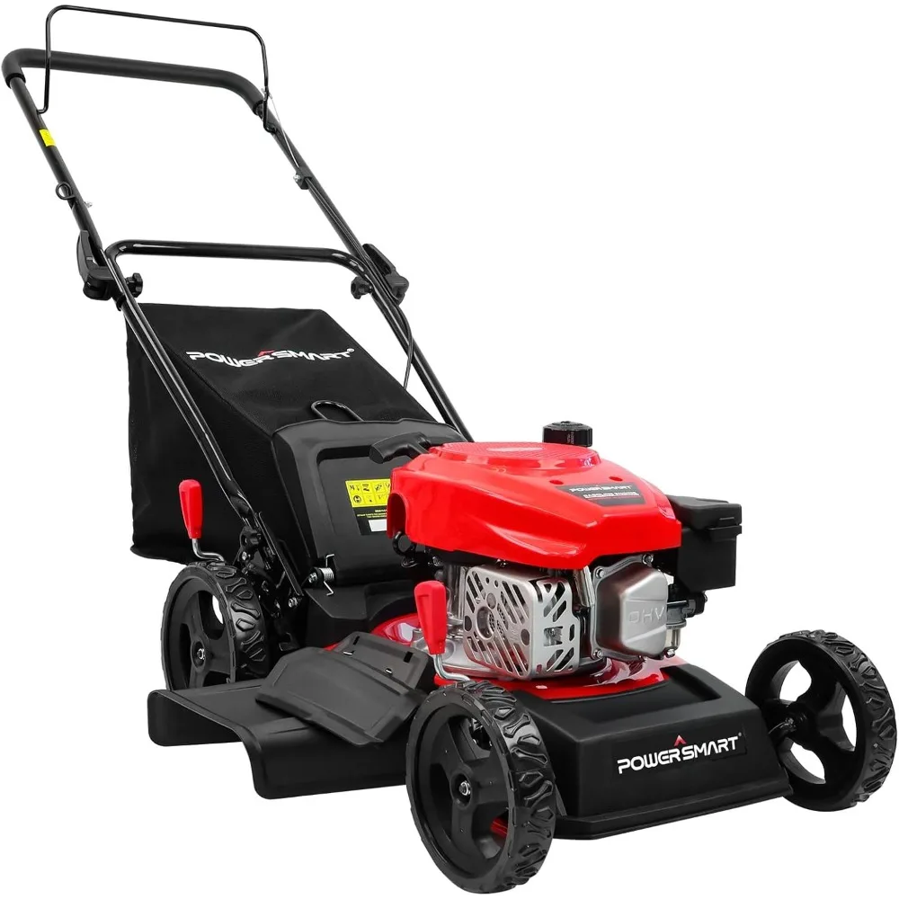 Lawn Mower Gas Powered, 18-Inch 144cc Engine 3-in-1 Walk-Behind Push Lawn Mower, Oil Included