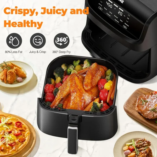 Air Fryer 7.2 QT 1700W Oilless Oven Healthy Cooker Air Fryers Large Capacity with 12 Presets, Visible Cooking Window, LCD Touch - Image 6