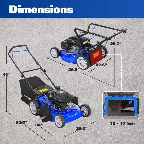 201cc Gas Lawn Mower 21" 3-in-1 – 4-Cycle Engine Bagging Mulching Side Discharge | Adjustable Height Push Mower - Image 6
