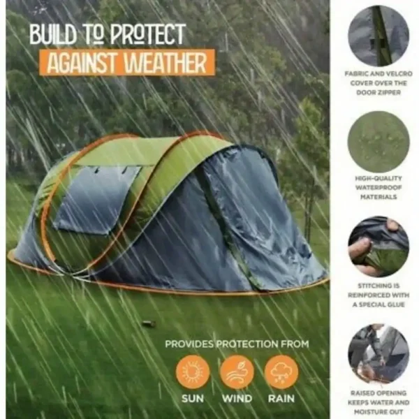Camping Tent - 4-Person Easy Pop Up Tent with 2 Doors - UPF50+ Waterproof - Image 3