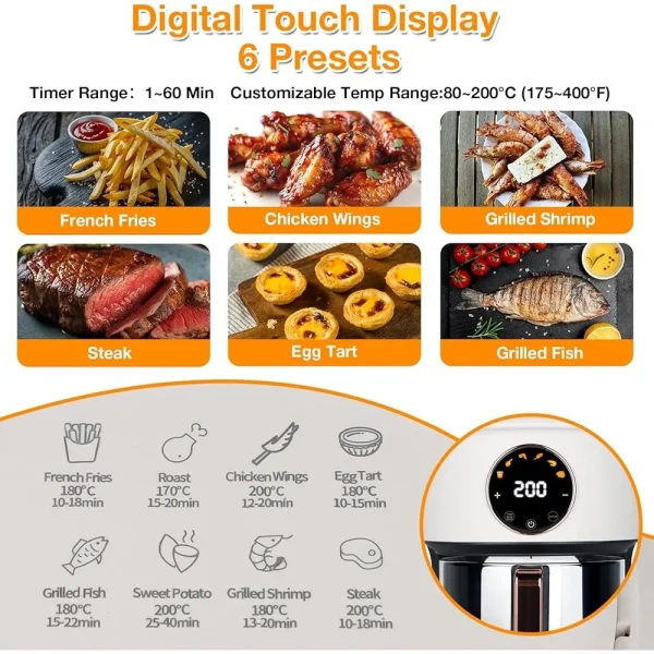 360° Viewable Glass Air Fryer 4.7Qt 1200W Digital Display 6-in-1 Cooking Functions Adjustable Temp Dishwasher Safe Perfect Meals - Image 4
