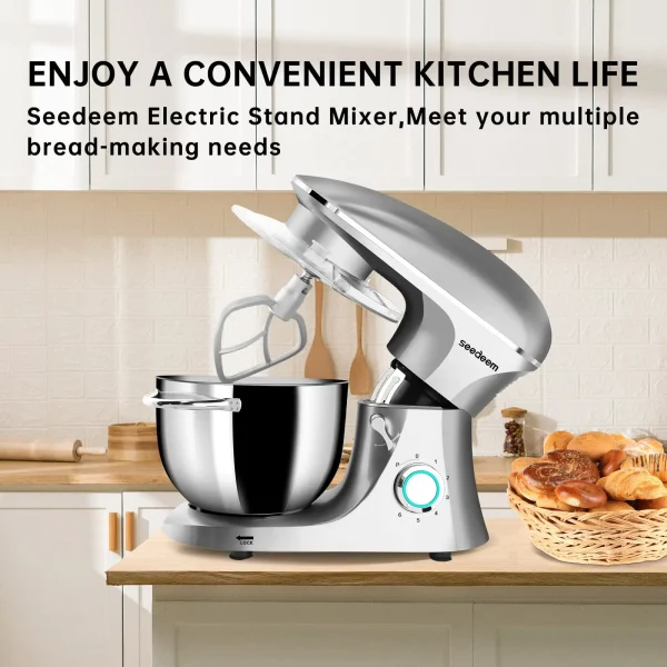6Qt Electric Food Stand Mixer,660W,6-Speeds Tilt-Head Dough Mixers with Dishwasher-Safe Dough Hook & Wire Whip & Beater - Image 4