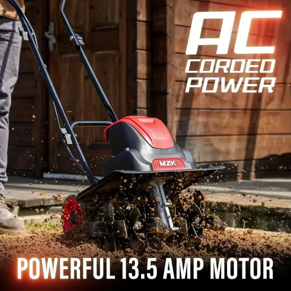 MZK 16-Inch 13.5-Amp Corded Electric Tiller/Cultivator,8-inch tillling Depth with Adjustable Wheels,Foldable Electric Rototiller - Image 3