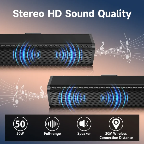 Tisco TV Sound Bars, Bluetooth 5.4 Speaker for TV, 2.0 Channels with Subwoofer, 3D Surround Sound System Home Theater, 3 EQ Mode - Image 3