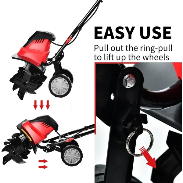 13.5 Amp Electric Tiller, Corded Rototiller Tool w/ Foldable Handle & 6 Tines, 17.7-Inch Tilling Width, Lightweight Garden - Image 4