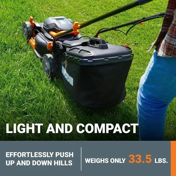40V 17 Inch Cordless Lawn Mower Lightweight Compact Quiet Push Mower 2-in-1 Bagging Mulching 7 Position Height Adjustments - Image 4