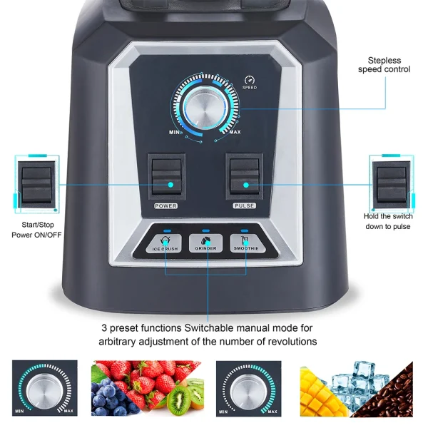 BioloMix Automatic Program Professional Kitchen Smoothie Blender BPA FREE 2L Low-profile Jar Food Mixer Juicer Ice Crusher - Image 2