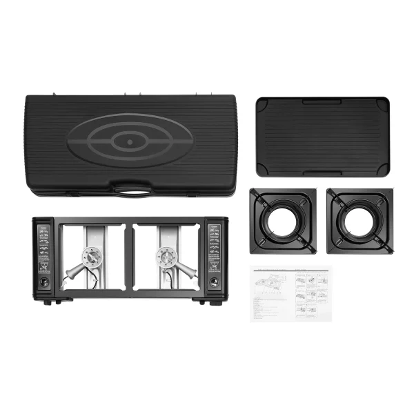2in1 2-Burner Portable Camping Stove, Butane Camping Stove Kit w/Baking Pan and Carrying Case, Auto Ignition Camping Burner LPG - Image 7