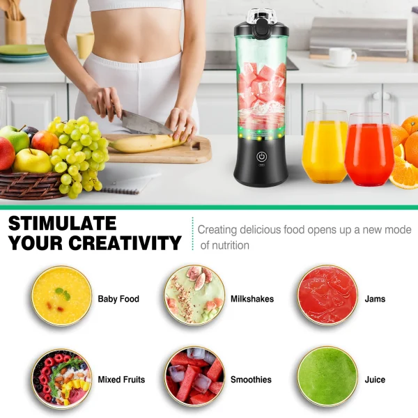 Professional 2 In 1 Portable Blender 600ML Electric Juicer Fruit Mixers USB Rechargeable Smoothie Mini Blender Personal Juicer - Image 6