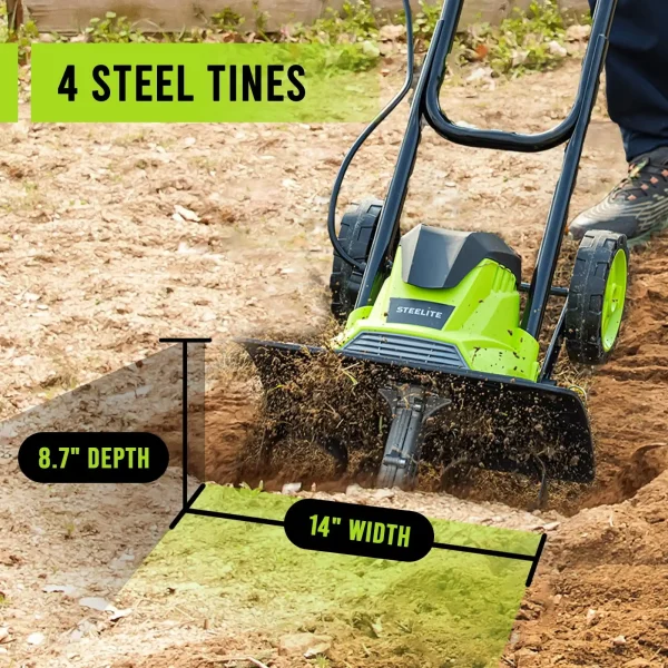 14-Inch Corded Electric Tiller,10-Amp Electric Tiller and Cultivator for Gardening, Lightweight Rototiller - Image 2