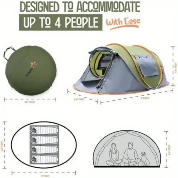 Camping Tent - 4-Person Easy Pop Up Tent with 2 Doors - UPF50+ Waterproof - Image 2